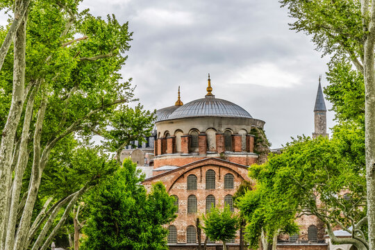 Hagia Sophia, Istanbul, Turkey. Emperor Justinian built cathedral of Constantinople in 537 AD. In 1453 Ottoman Turks converted to mosque.
