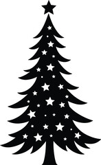 Decorative Christmas Tree Silhouette Black and White with Stars and Solid Black