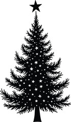 Decorative Christmas Tree Silhouette Black and White with Stars and Solid Black