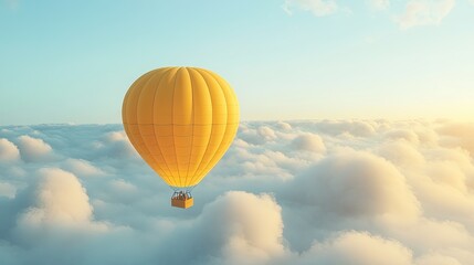 Obraz premium A yellow hot air balloon floating in the clouds