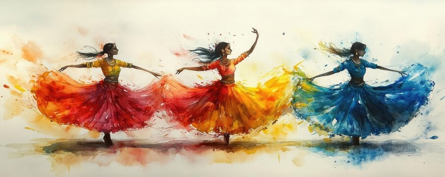 A vibrant side view of a traditional Indian classical dance performance