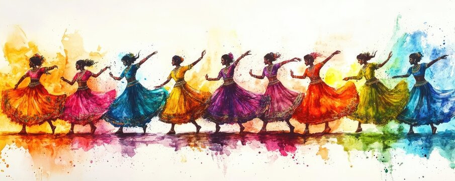 A vibrant side view of a traditional Indian classical dance performance