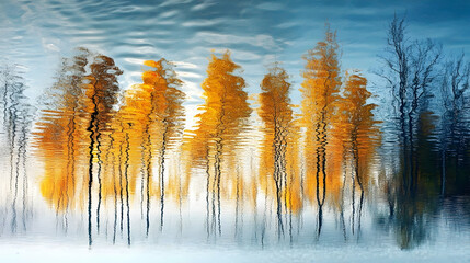 Obraz premium Autumn Trees Reflected in Still Water