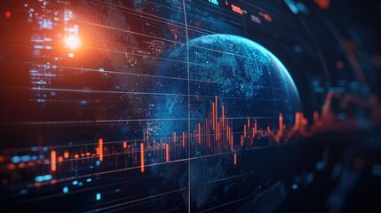 Planet Earth integrated into a futuristic financial background, symbolizing global business