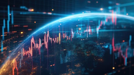 Obraz premium Planet Earth with financial graphs and data streams, representing global market trends and analysis