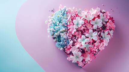 Obraz premium Flower heart shape box on pink and blue background