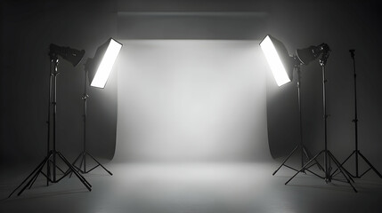 Photography Studio Setup with Two Lights and White Backdrop