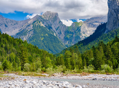 Karwendel Mountains near Eng Alpe in the valley of Rissbach Creek in Tyrol. Austria