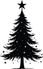 Obraz premium Decorative Christmas Tree Silhouette Black and White with Stars and Solid Black