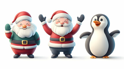 Christmas Penguin and Santa Claus Cartoon Characters