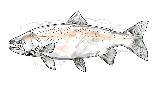 salmon fish drawing, black and white clip art preview