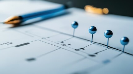 Blue Push Pins on Flowchart Diagram