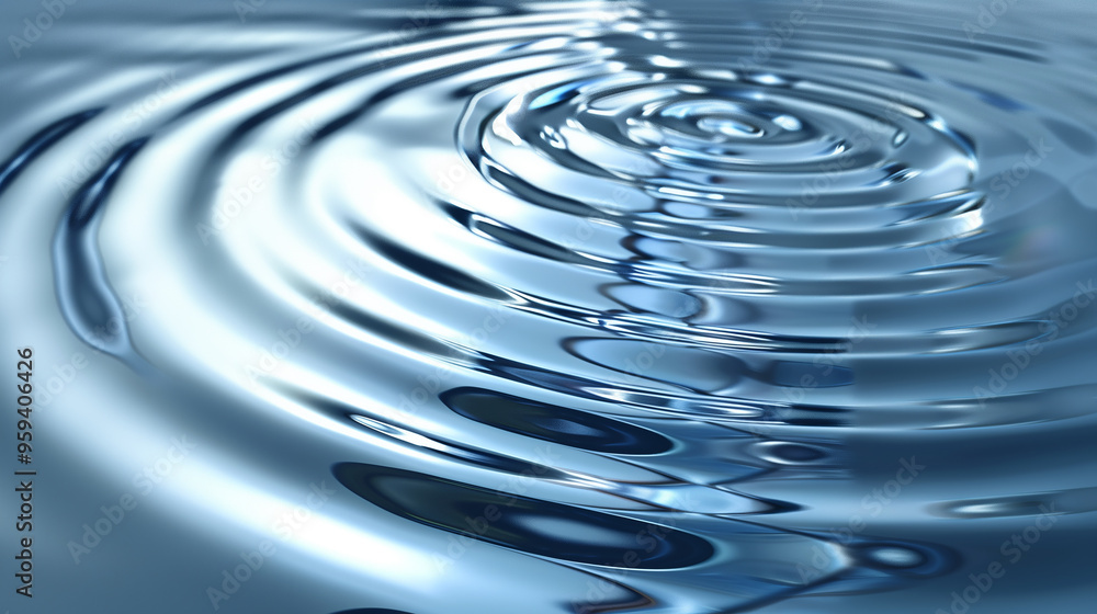 Poster a smooth glass surface disturbed by concentric ripples, with light reflecting and refracting through