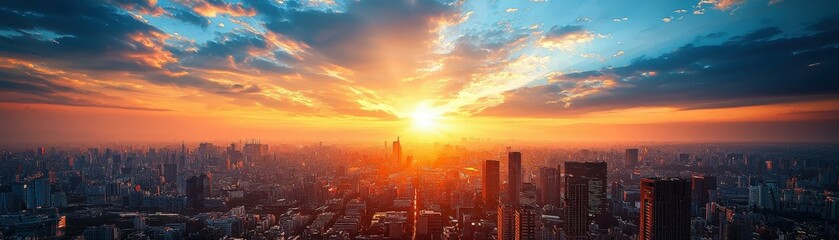 Fototapeta premium Cityscape Sunset with Dramatic Clouds