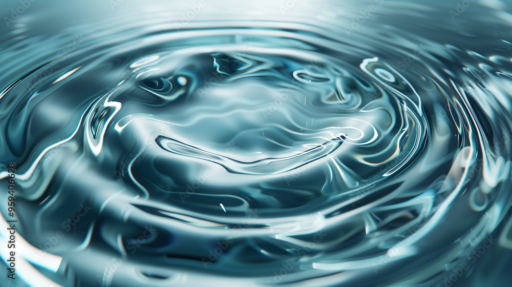 Poster a smooth glass surface disturbed by concentric ripples, with light reflecting and refracting through