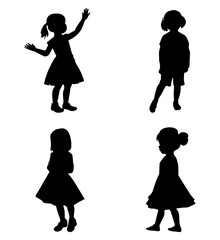 Set of little girls silhouettes on transparent background