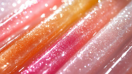 Fototapeta premium Shimmering Lip Gloss Textures in Pink Orange and White