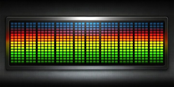 Audio LED Level Meter displaying sound levels in a modern and futuristic design, audio, sound, levels, meter,LED, technology