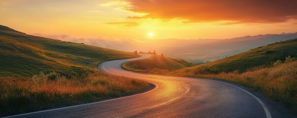 Winding Road Through Mountain Landscape at Sunset