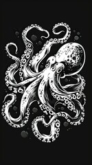 Vintage illustration with an octopus for seafood theme