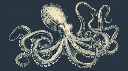 Obraz premium Vintage illustration with an octopus for seafood theme