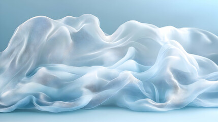 Obraz premium Light Blue Sheer Fabric Drape on Blue Background