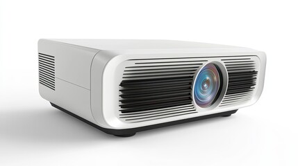 A White Projector with a Large Lens and a Black Grille
