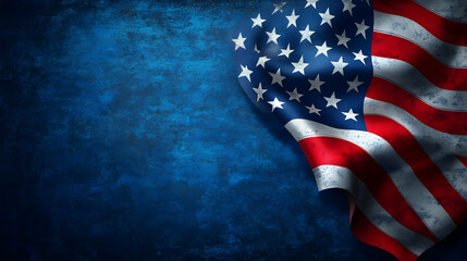 American Flag on Blue Grunge Background