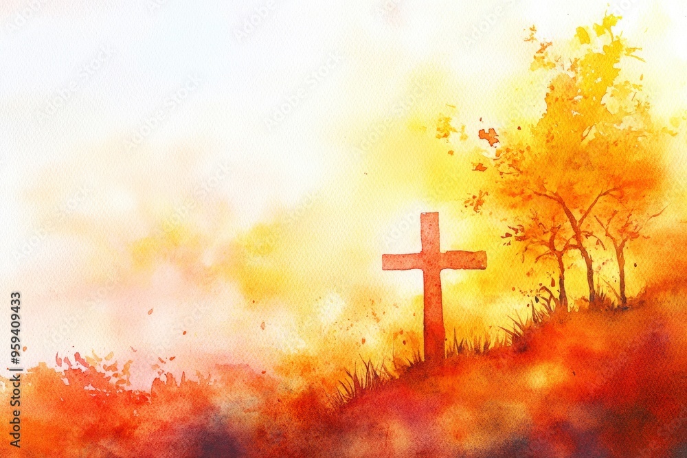 Wall mural all saints day. watercolor christian background,copy-space with generative ai