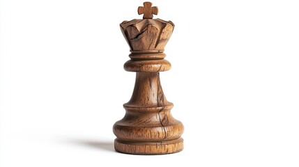 Fototapeta premium A Wooden Chess Queen Piece Isolated on White