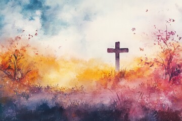 All Saints Day. Watercolor christian background,copy-space with generative ai
