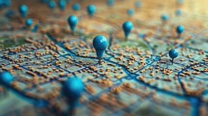 Blue Pins on a Map