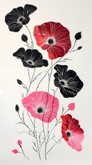 red and pink flowers illustration poster background