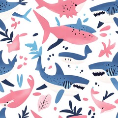 Obraz premium seamless pattern of sharks on a pink background