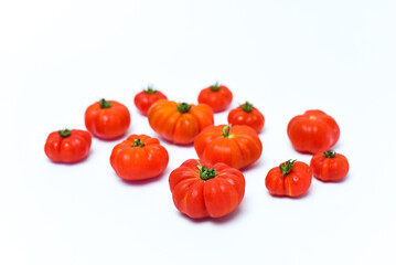 Beefsteak tomatoes, isolated on white. Top view and side view. Also call tomat labu in Indonesia