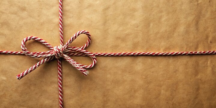 Christmas twine bow on rustic kraft paper background