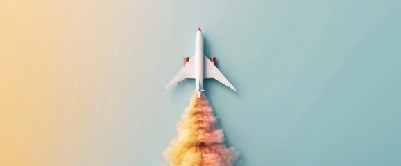 A white airplane is flying through a cloud of smoke