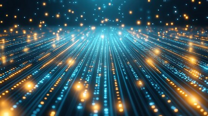 Obraz premium Abstract image of glowing blue and yellow light streaks representing digital data and futuristic technology.