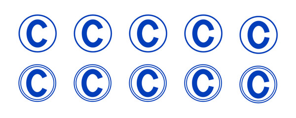 Copyright symbol shape. icon set. protection C mark vector icons in blue color style