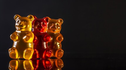 Gummy bears on the black background