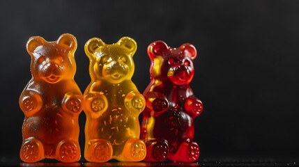 Gummy bears on the black background