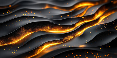 Abstract black wallpaper with golden line elements, perfect for modern and elegant interior decor.