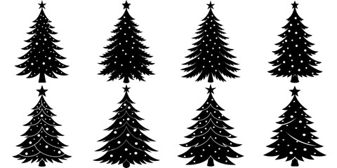 Naklejka premium A set of black Christmas tree silhouettes