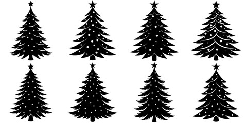 Fototapeta premium A set of black Christmas tree silhouettes