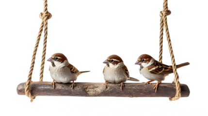 two birds on a wire on plain background, PNG file