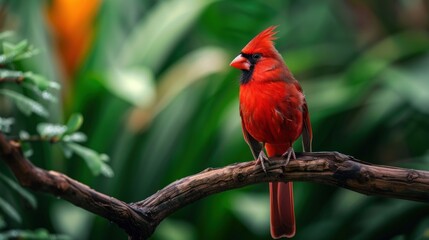 Close-up of a Vibrant Northern Cardinal Perched on a Branch
