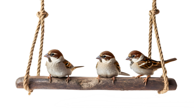 two birds on a wire on plain background, PNG file - Powered by Adobe