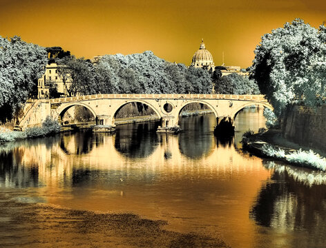 Italy, Rome. Infrared Rome and the Vatican along the Tiber River