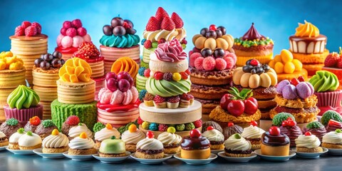 Fototapeta premium Colorful array of desserts cascading down in a vibrant display like fireworks , desserts, vibrant, array, colorful