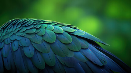 Obraz premium Detailed close-up of colorful blue and green feathers from an exotic bird wing